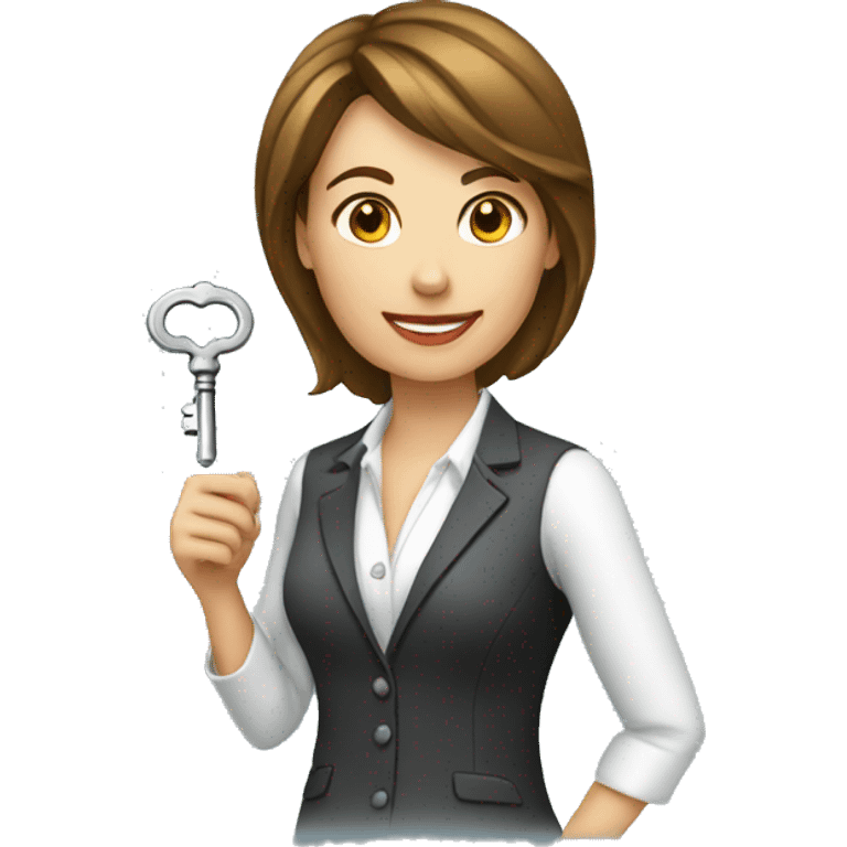 female realtor holding a small key emoji