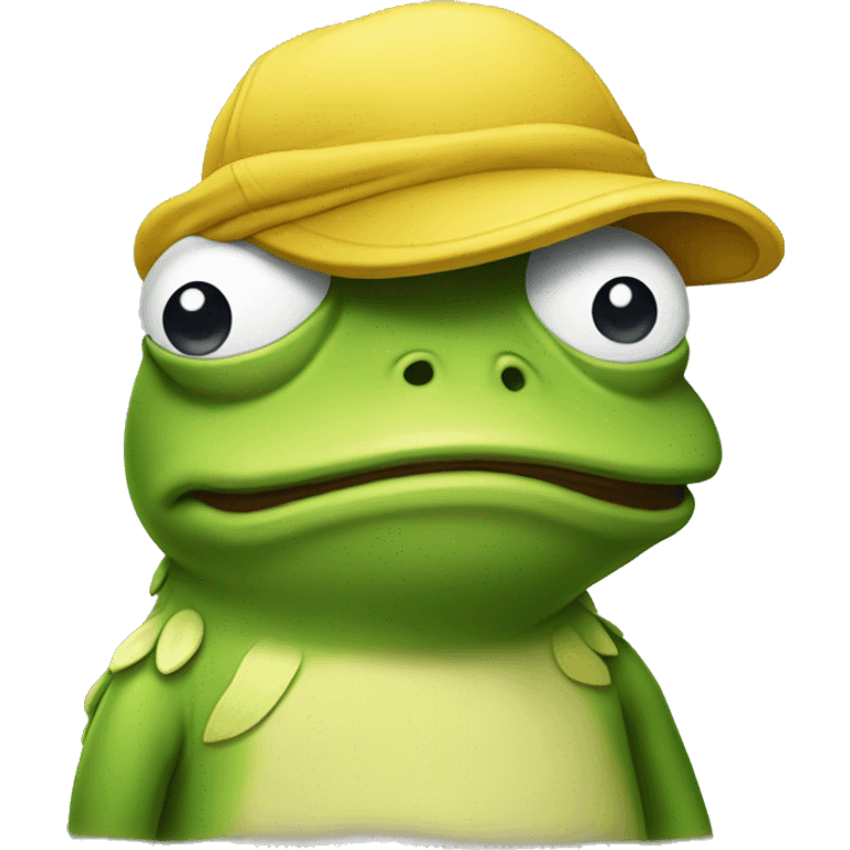 A yellow Pepe with cap hat Sad emoji