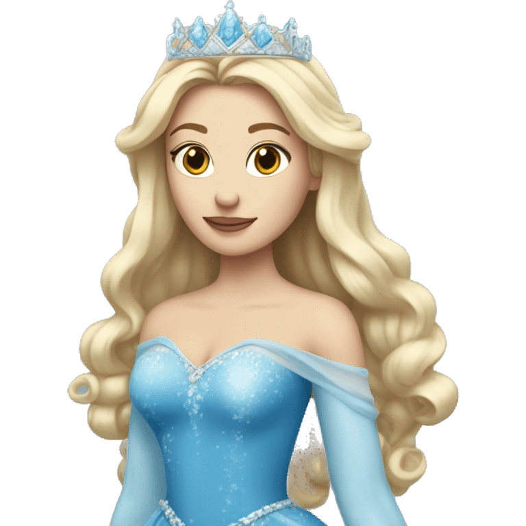 snow princess long blonde hair wearing an ice crown and a blue gown emoji