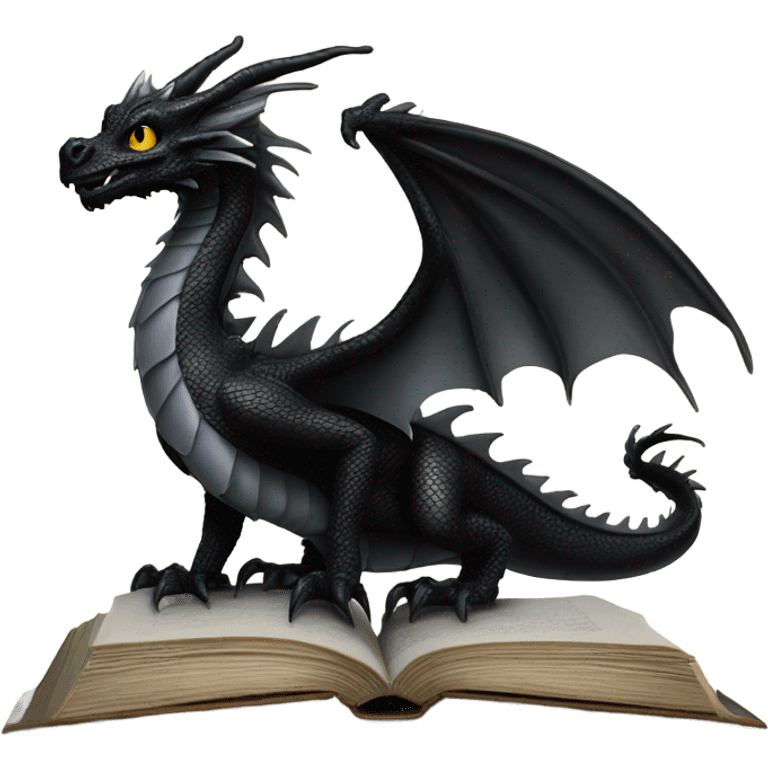 Black dragon reading a book emoji