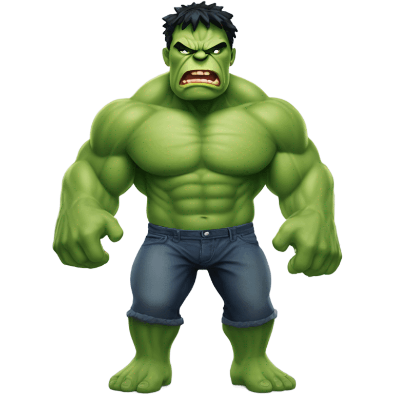 🟢👺😂 The green "Hulk" emoji represents the Hulk character. The angry face emoji shows the Hulk's signature fierce expression. And the laughing face emoji conveys that the Hulk's face or actions are funny. emoji