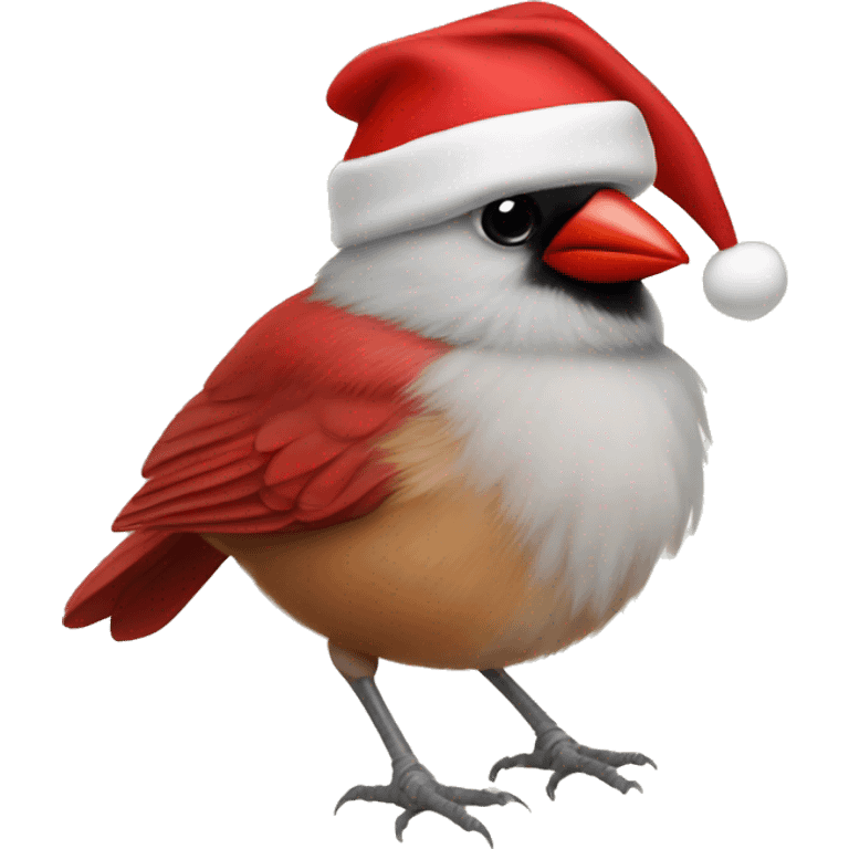 Baby cardinal with santa hat emoji