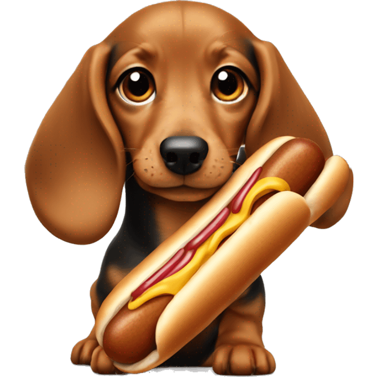 Dachsund puppy with a hot dog emoji