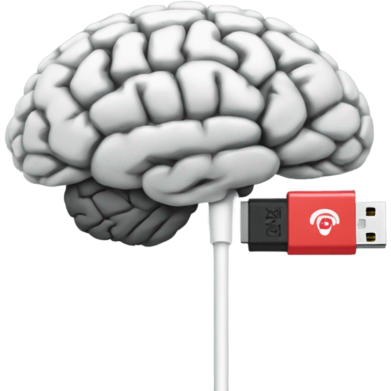 USB cable connected to human brain emoji