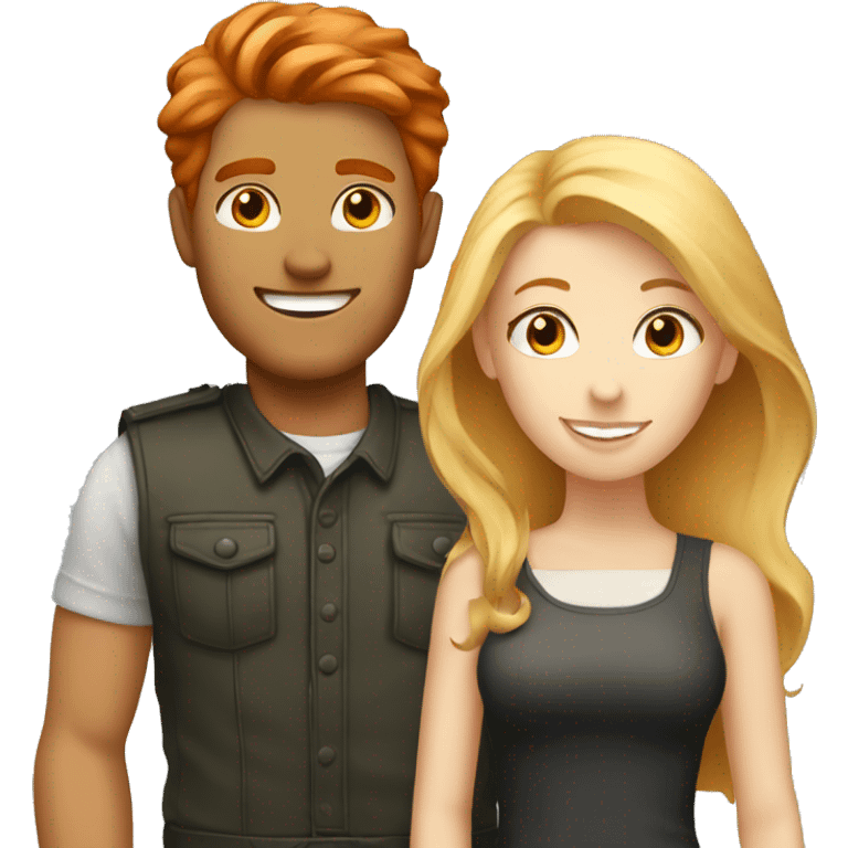 A red-haired girl and blonde-hair man loves  emoji