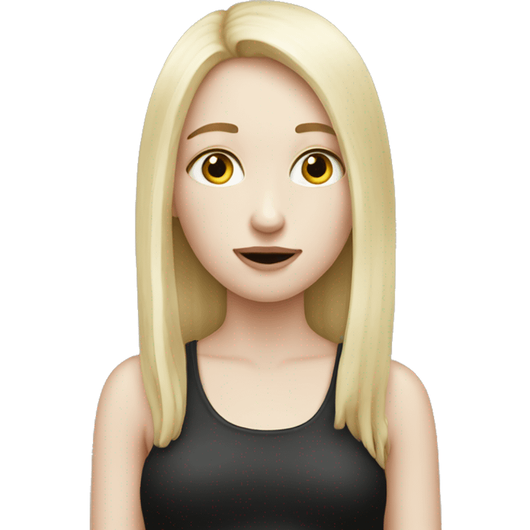 Pale girl with long black eating emoji