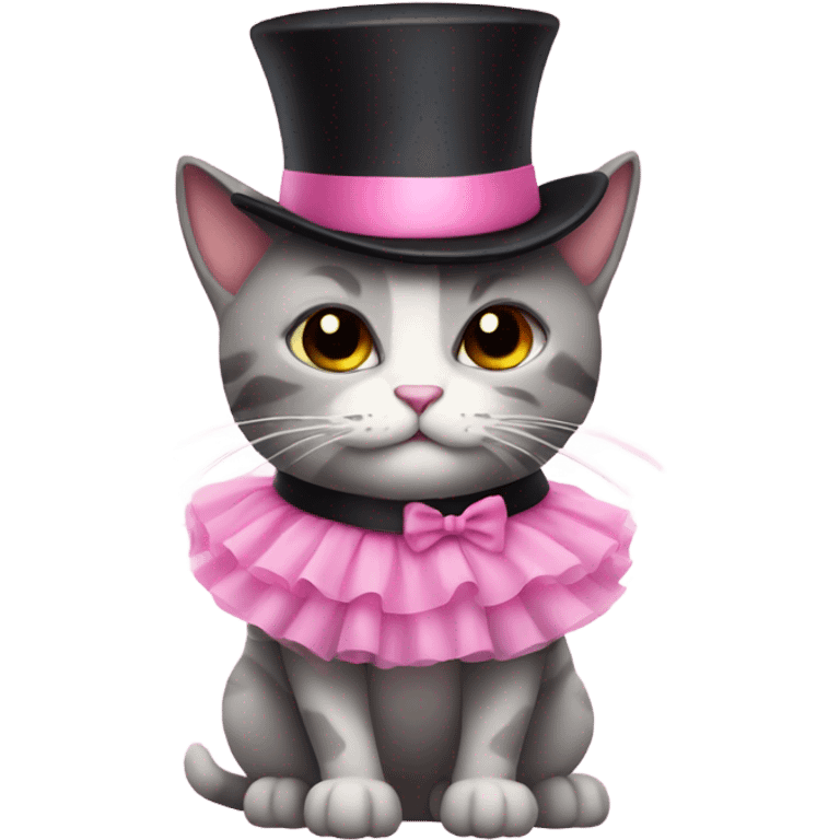 Cat in pink tutu and top hat emoji