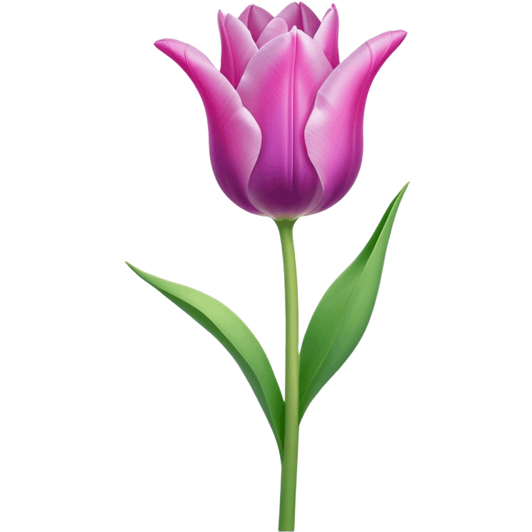 Cinematic Realistic Tulip Emoji, Elegant and simple, with soft, smooth petals in shades of pink and purple, gently curved and reaching upward. The slender green stem contrasts against the delicate bloom, while surrounding greenery adds a peaceful touch. Soft glowing outline, capturing the essence of springtime beauty and grace in a delicate tulip. emoji