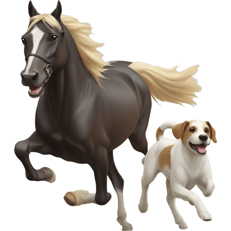 Horse with 2 lab dogs running emoji