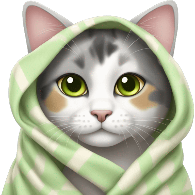 Dilute calico cat Green eyes with blanket emoji