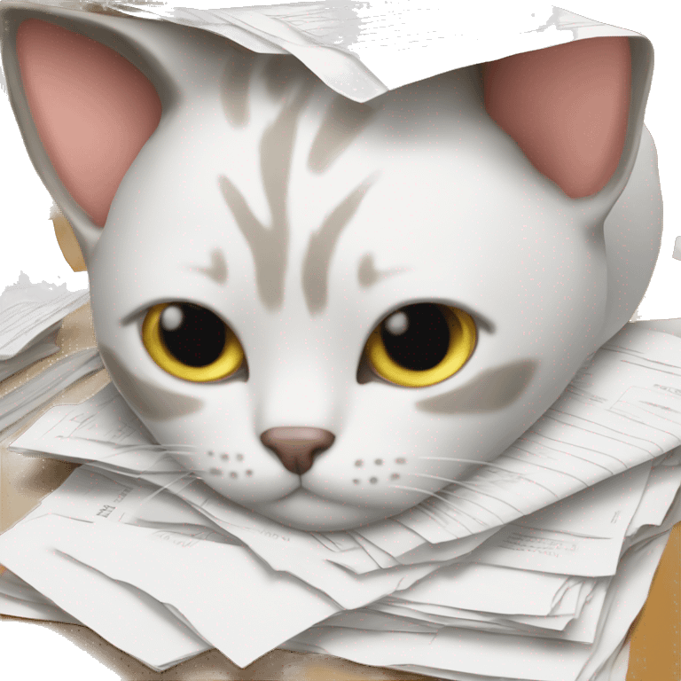 cat buried in paperwork emoji