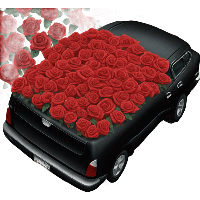 black open car trunk with red roses left in it emoji