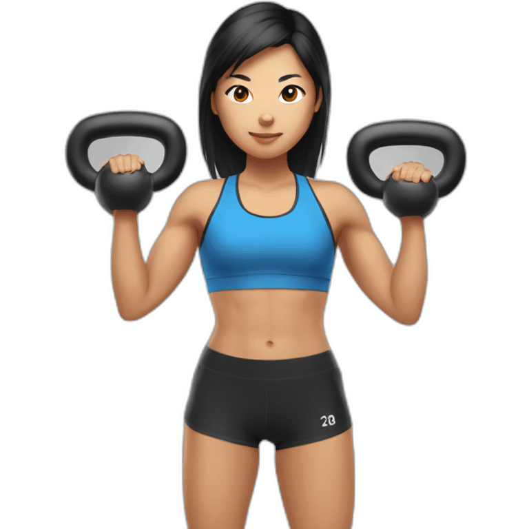 Asian girl CrossFiter with kettlebells emoji