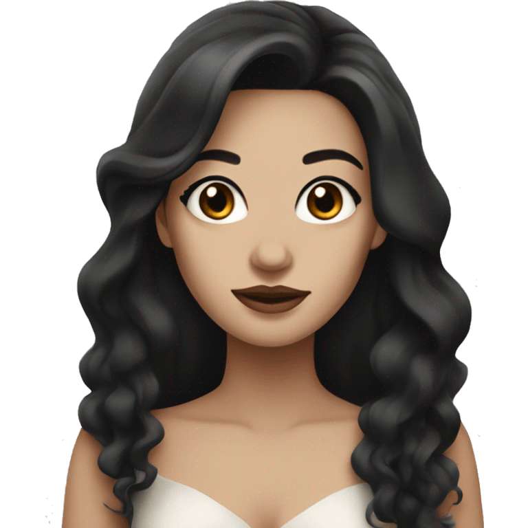 woman with long black hair white skin makeup  brown eyes in a dress emoji