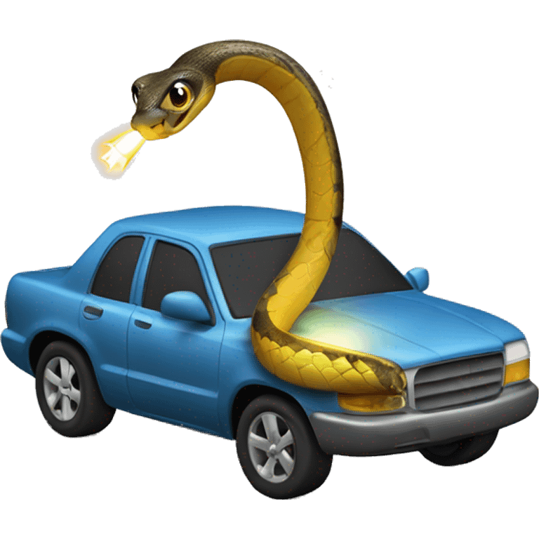 A snake with a flashlight as a head and his tail connected to a car battery emoji