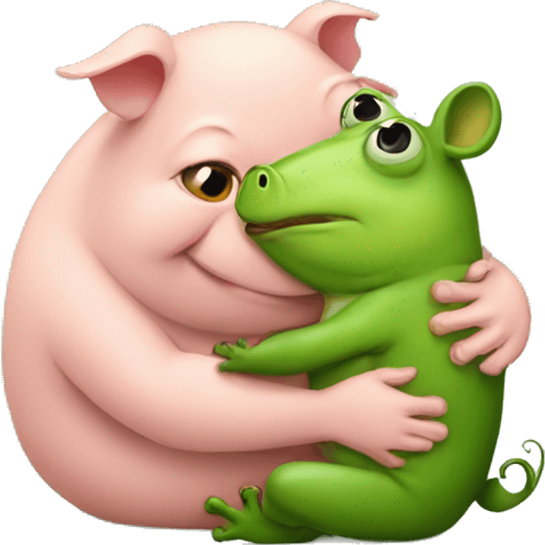 Pig hugging frog emoji