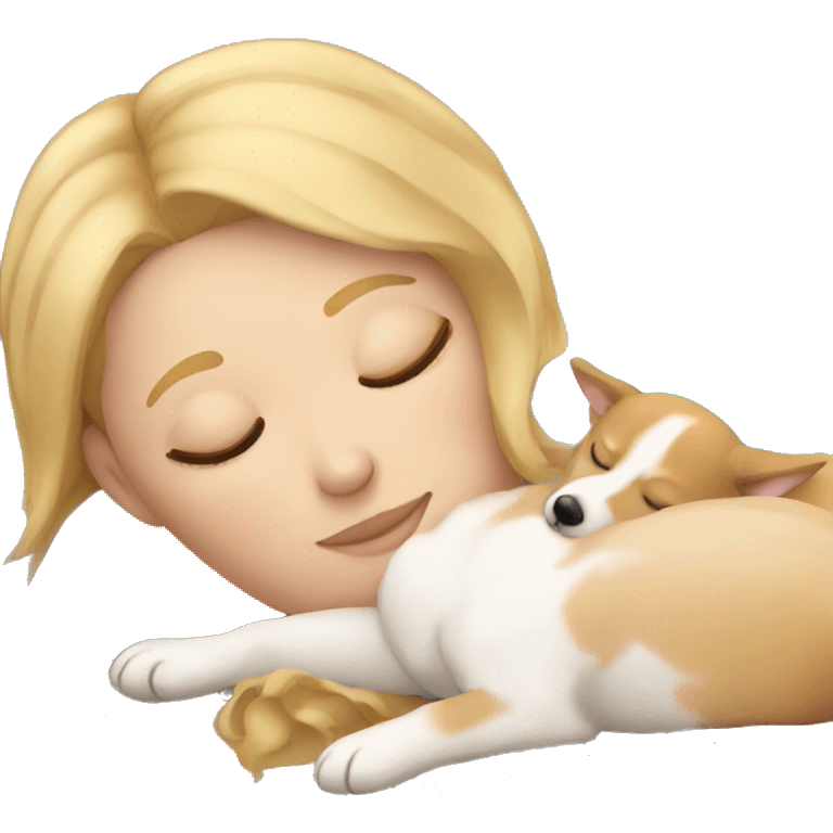 blonde girl sleeping with corgi emoji