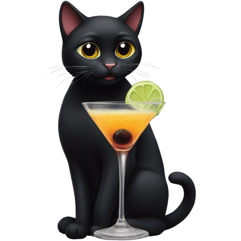 Black cat drinking martini emoji