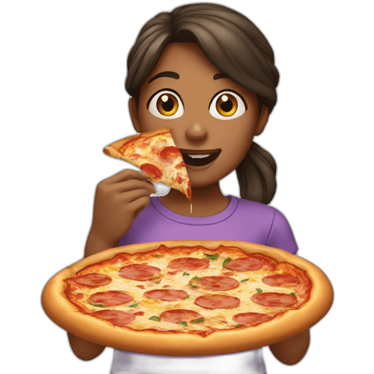 A girl eating a pizza emoji