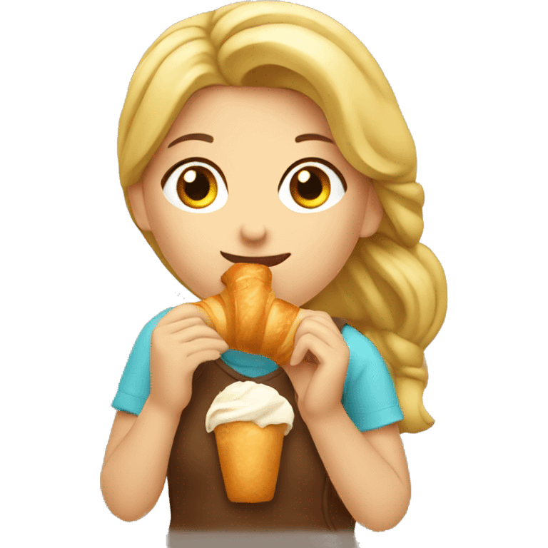 Girl eating croissant emoji