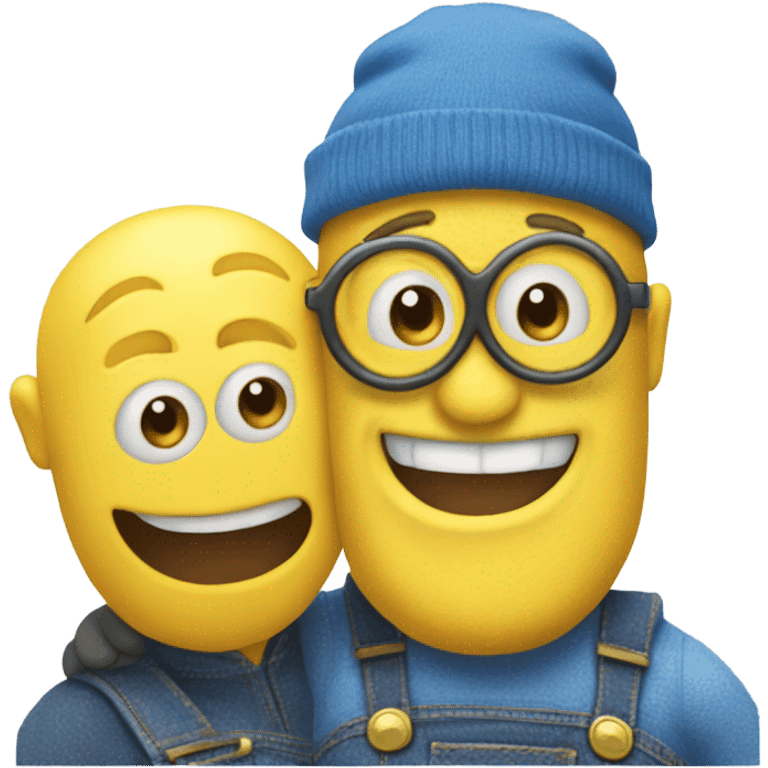 men hugging a minion emoji