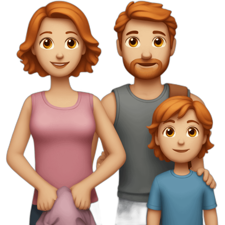 family mother with red hair and brown eyes father with brown hair and brown eyes a little boy with dark blond hairs and blue eyes emoji