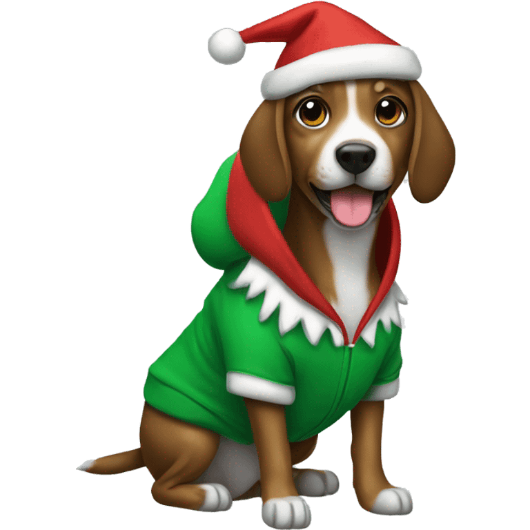 Dog wearing Christmas hoodie emoji