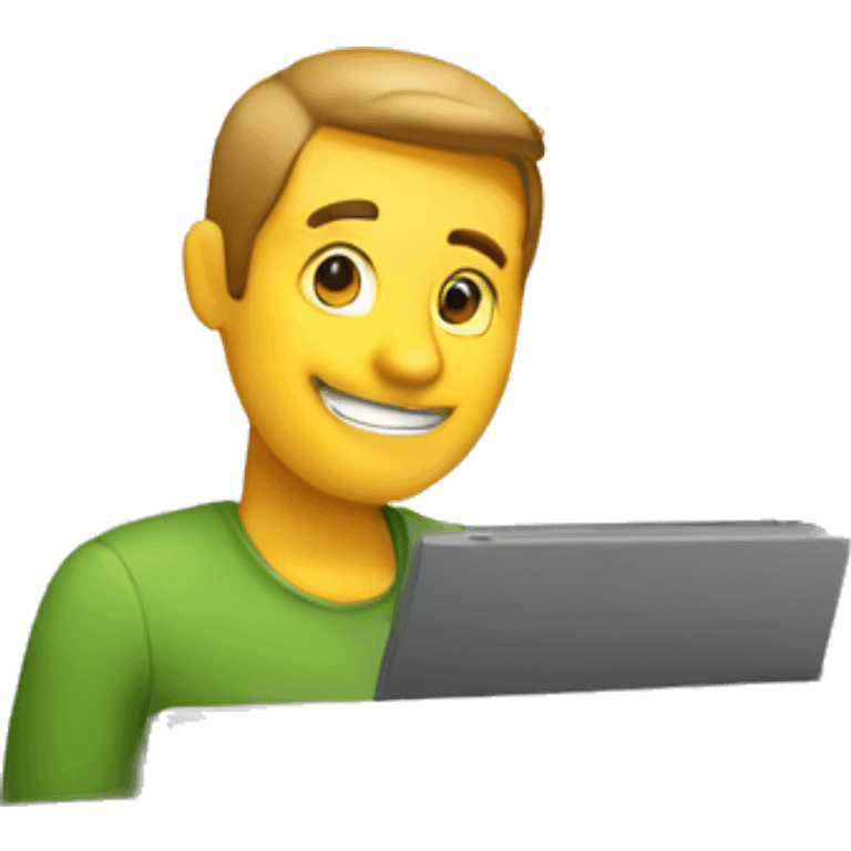 a guy working in his computer that displays in the screen the letter x emoji