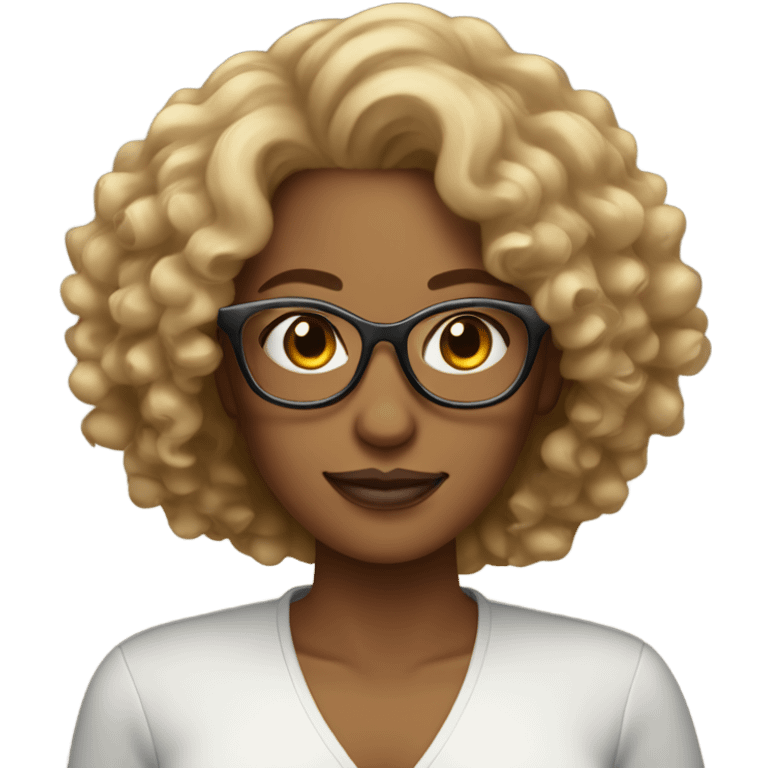 Gorgeous light brown woman with big blonde curly hair and glasses emoji