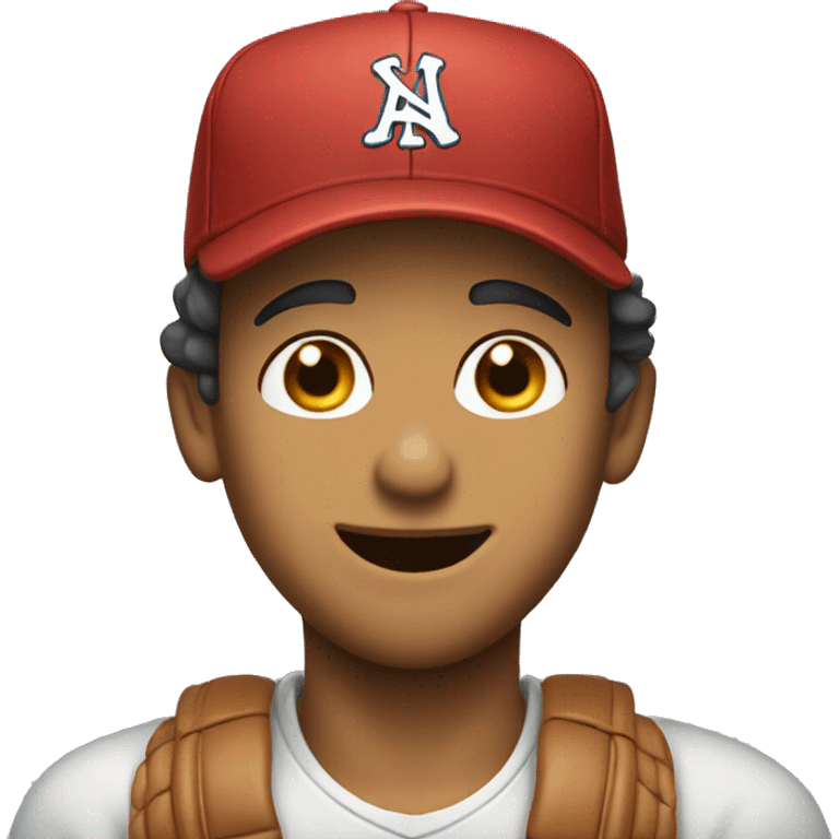 Man in a baseball hat wink and biting his lip emoji