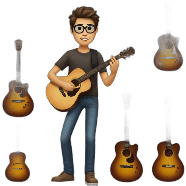 homme brun lunettes joue de la guitare emoji