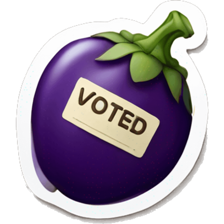 "I voted" sticker with an eggplant emoji