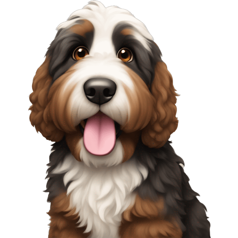 Bernedoodle with brown and black face and big fluffy tail emoji