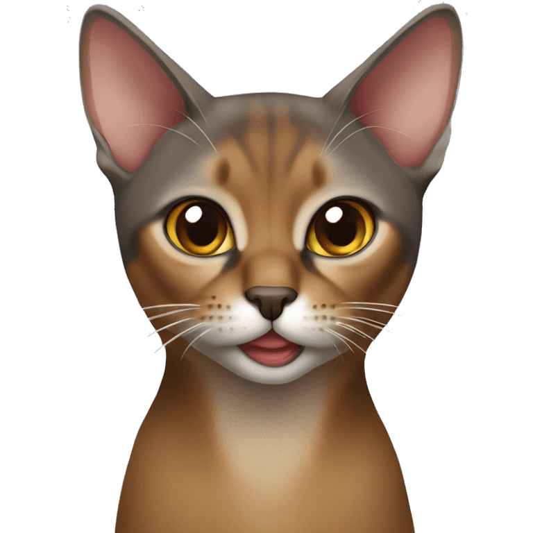 A grey and brown Abyssinian cat with one fang sticking out more than the other emoji