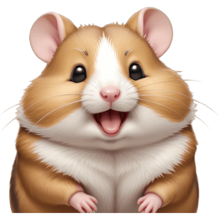 Cinematic Cute Yawning Brown and White Banded Hamster Portrait Emoji, Head tilted slightly with a dramatic, wide-open yawn, revealing a soft, banded fur of brown and white with tiny droopy ears, round dark eyes barely open in drowsy contentment, Simplified yet irresistibly adorable features, highly detailed, glowing with a soft, cozy glow, high shine, relaxed yet expressive, stylized with a touch of whimsy, bright and endearing, soft glowing outline, capturing the essence of a sleepy yet affectionate hamster, so drowsy it feels like it could stretch out of the screen and curl up for a nap! emoji