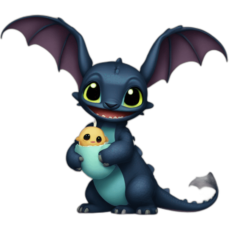 Stitch and Toothless having a baby emoji