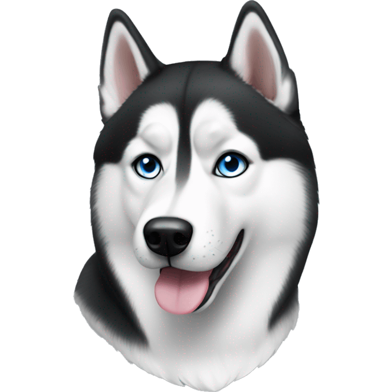 realistic short haired black and white Siberian husky with blue eyes emoji