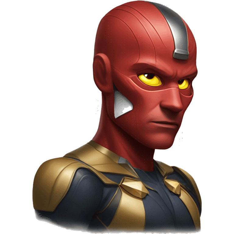 vision of marvel hero，red skin，yellow gem in head center emoji