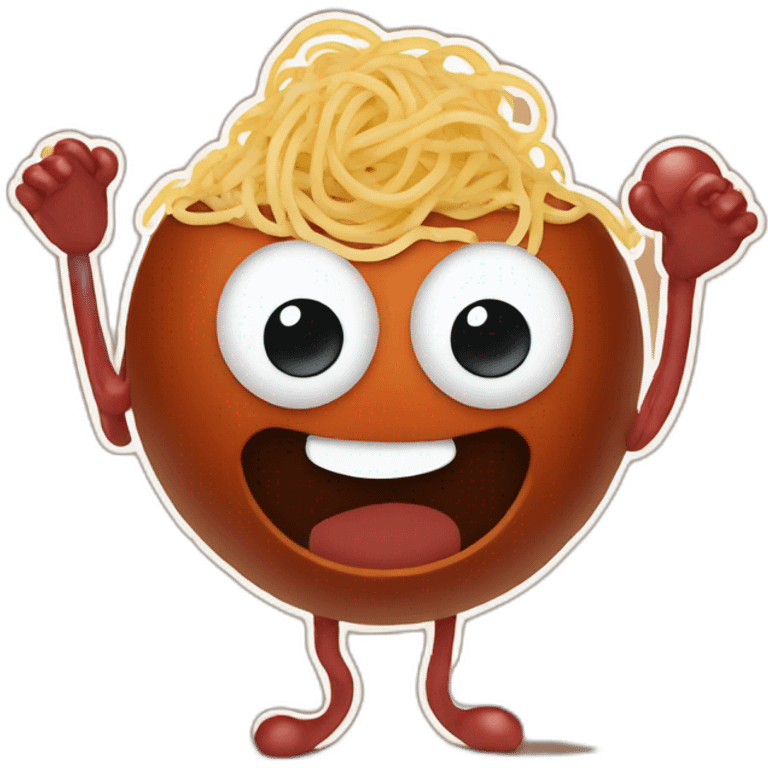 Spaghetti and meatballs with a face, arms and legs, doing something random emoji