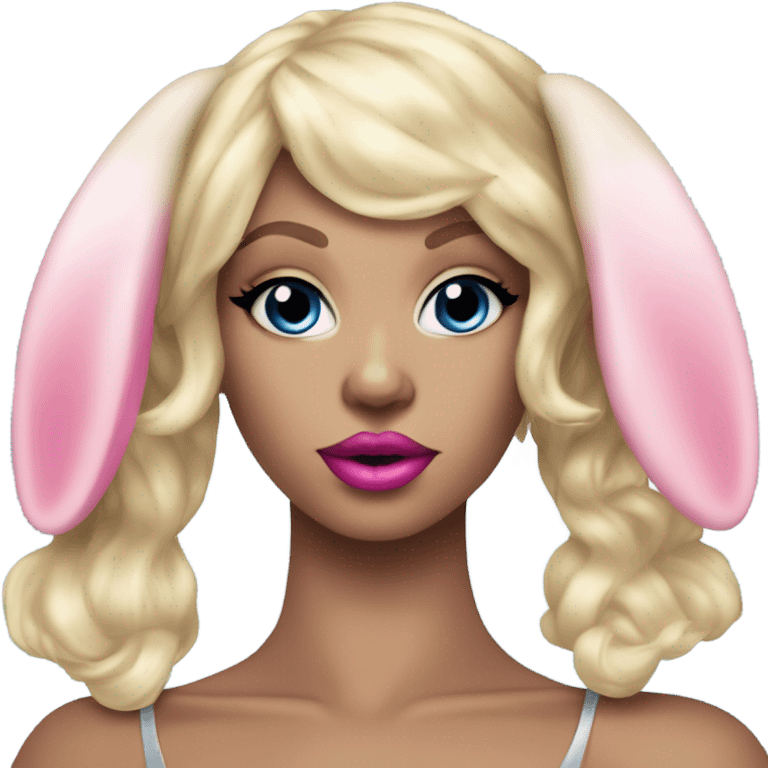  Blonde Go-go dancer -light blue face- Enid Sinclair wearing ,big floppy bunny ears pink lips  emoji