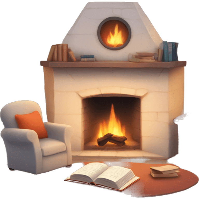 Cozy fireplace reading book emoji