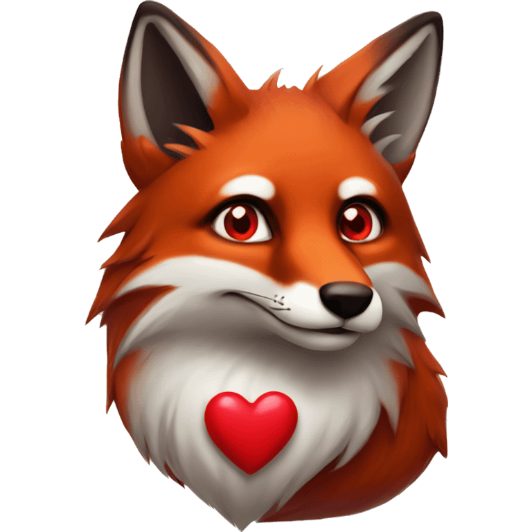 dark red fox face with tiny red heart instead of eyes emoji