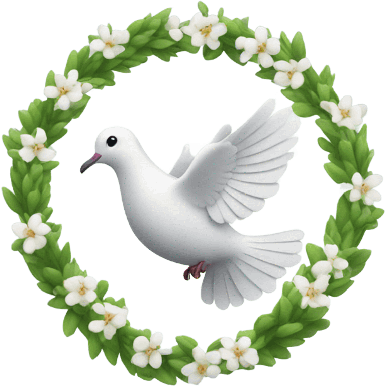 A dove with a green blooming peace wreath emoji