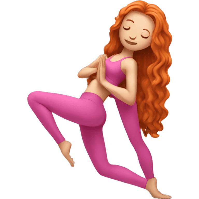 long hair ginger doing yoga in pink clothes emoji