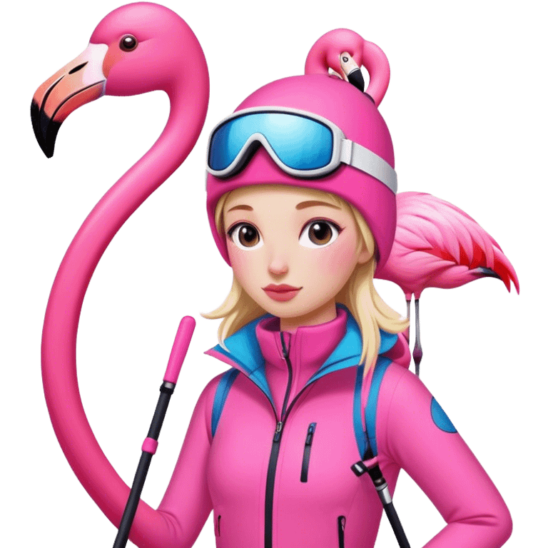 Girly flamingo skiing  emoji