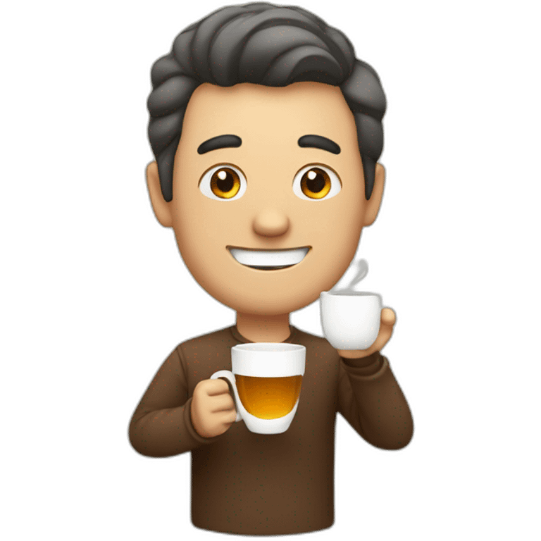 a man happy to drink a cup of tea emoji