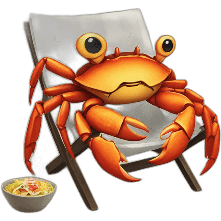 huge crab with huge taco, lying in two chairs at the beach emoji