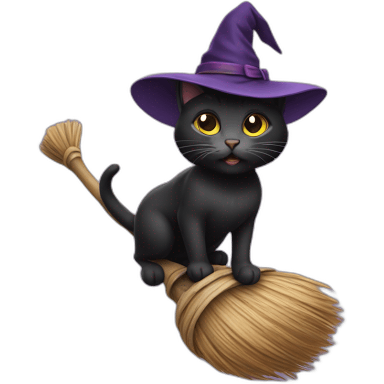 Cat like a witch on a broom emoji