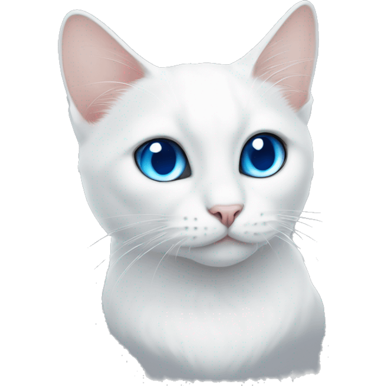 White cat blue eyes, black tail, some black stajns in its face  emoji