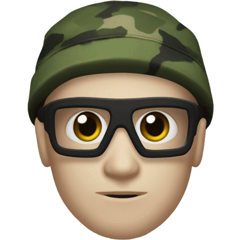 white male, pale skin, call of duty dark mask, green camo tactical gear, combat boots, black beanie, hazel eyes emoji